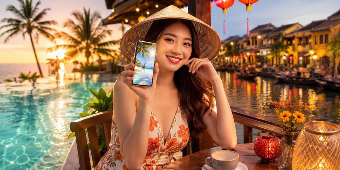 Cảnh chụp máy tính bảng xem casino di động tại Hội An