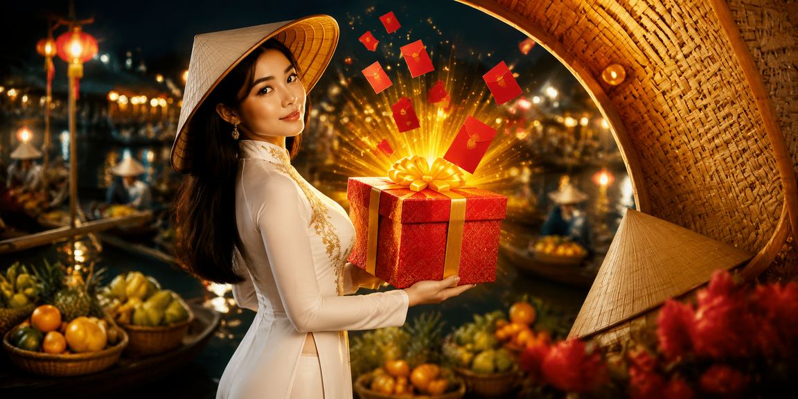 Hình ảnh phong bì đỏ may mắn và nón lá Việt Nam liên quan đến thưởng cá cược